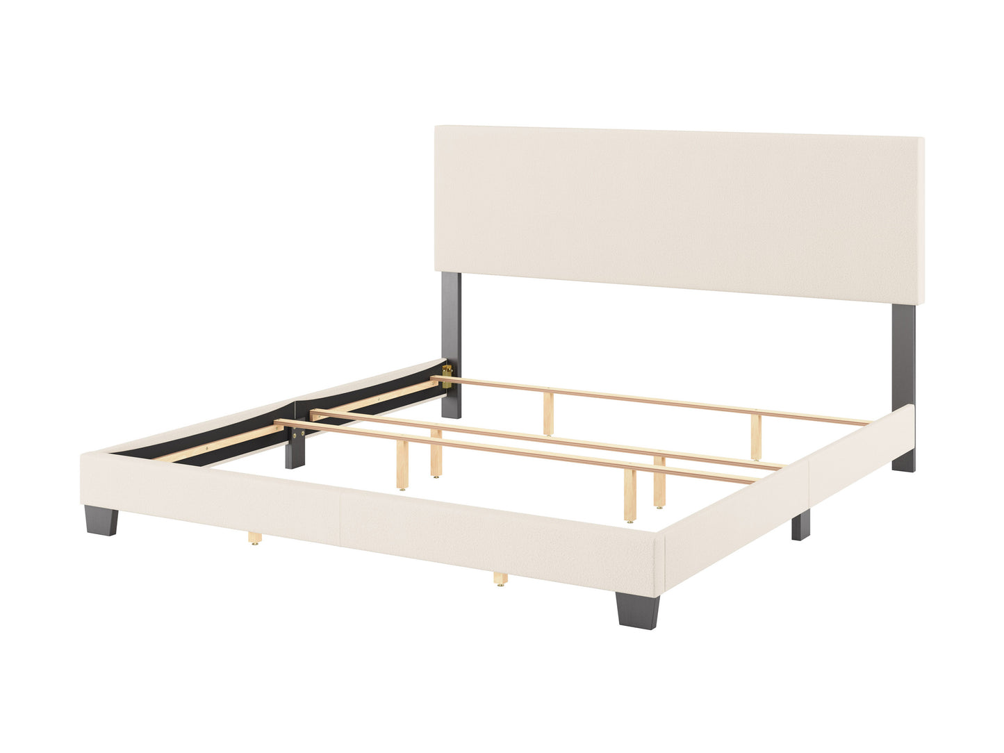 Modern Minimalist Boucle King Bed, Off White