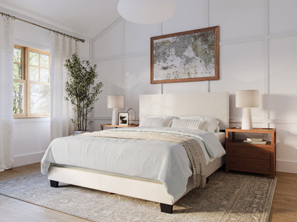 Modern Minimalist Boucle Queen Bed, Off White