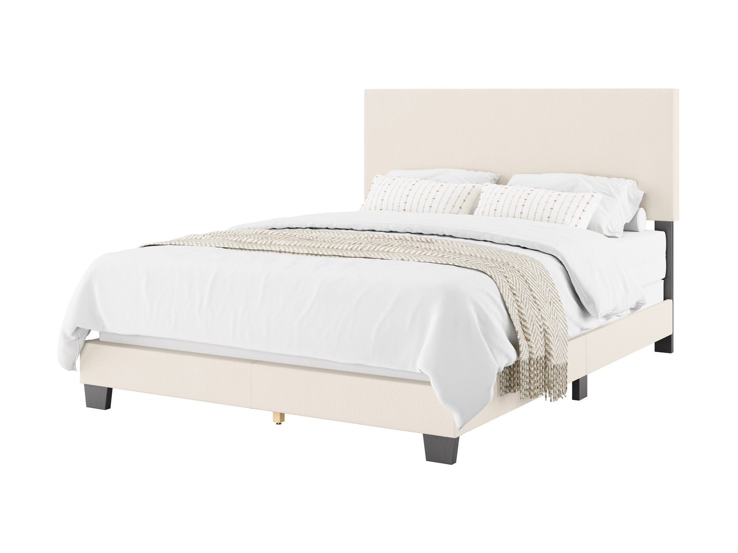 Modern Minimalist Boucle Queen Bed, Off White