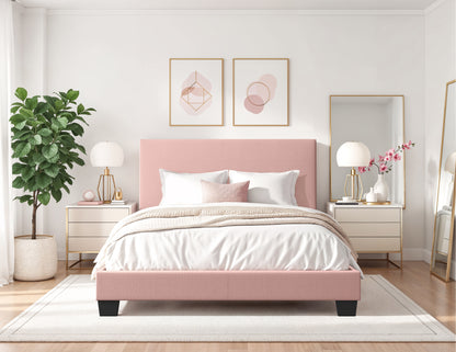 Modern Minimalist Boucle Full Bed, Pink