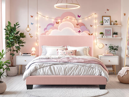 Modern Minimalist Boucle Full Bed, Pink