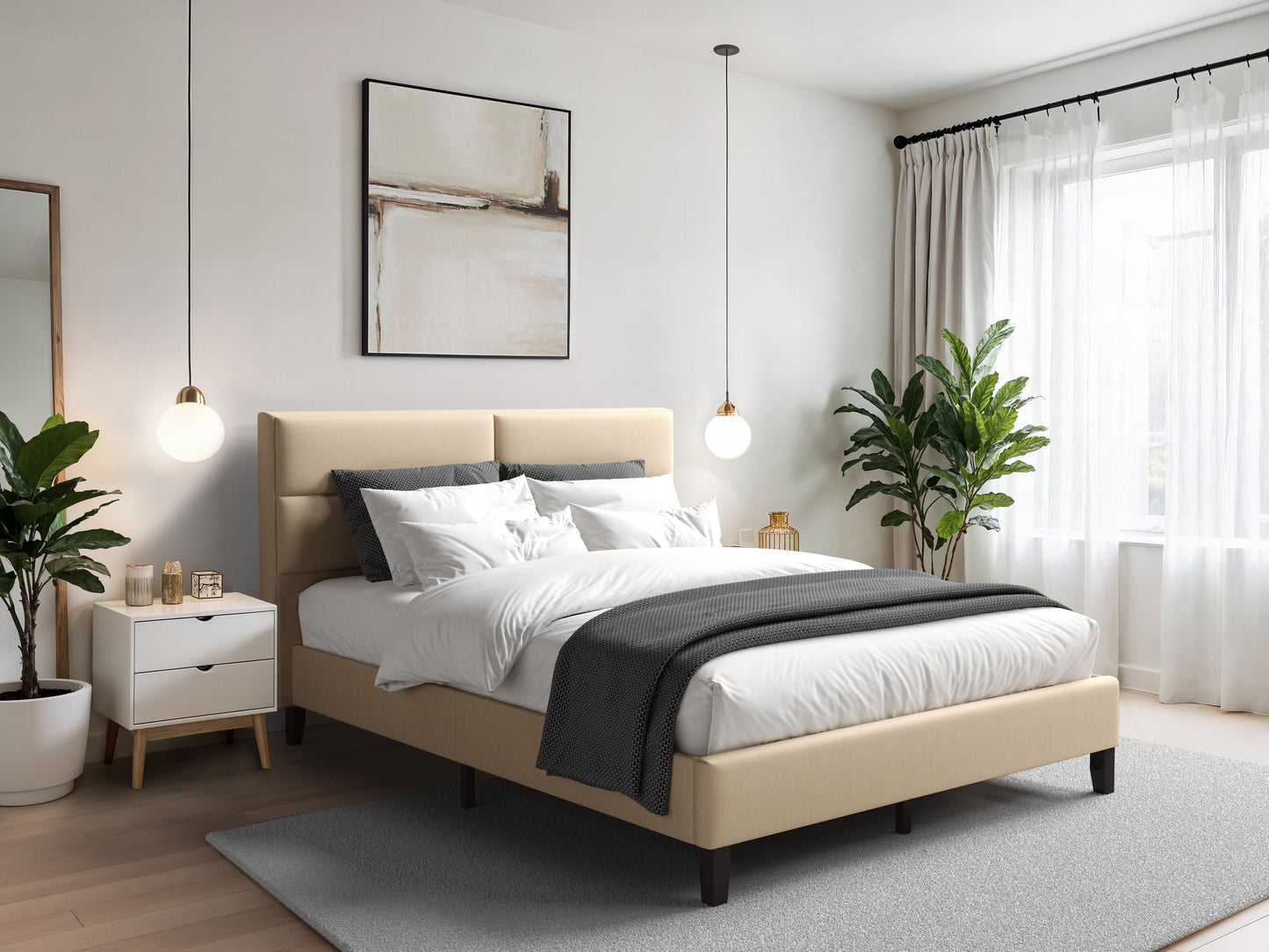 Beige Upholstered King Bed