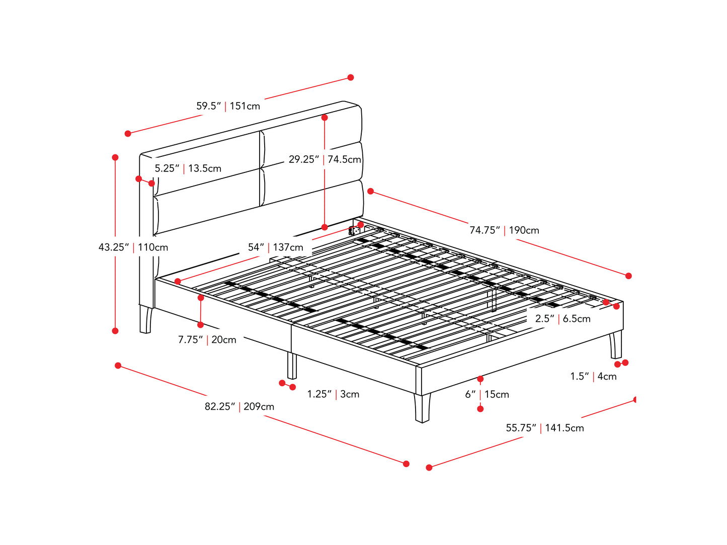 Light Grey Upholstered Double Bed