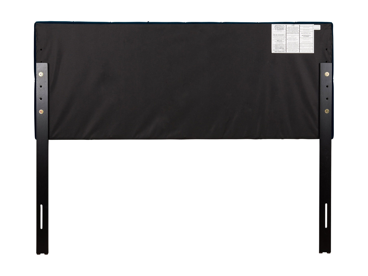 Navy blue velvet queen headboard with tufted design and plush texture.