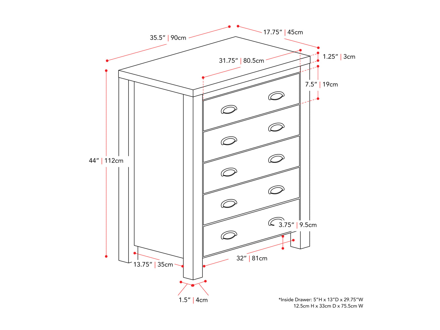 Black 5-Drawer Dresser with Interlocking Drawers