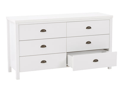 White 6-Drawer Wide Dresser with Interlocking Drawers