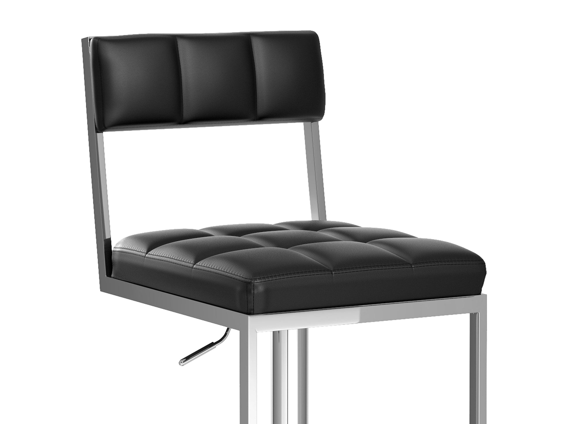 Black bar stools set of 2 with padded seats, sleek metal legs, and modern design.