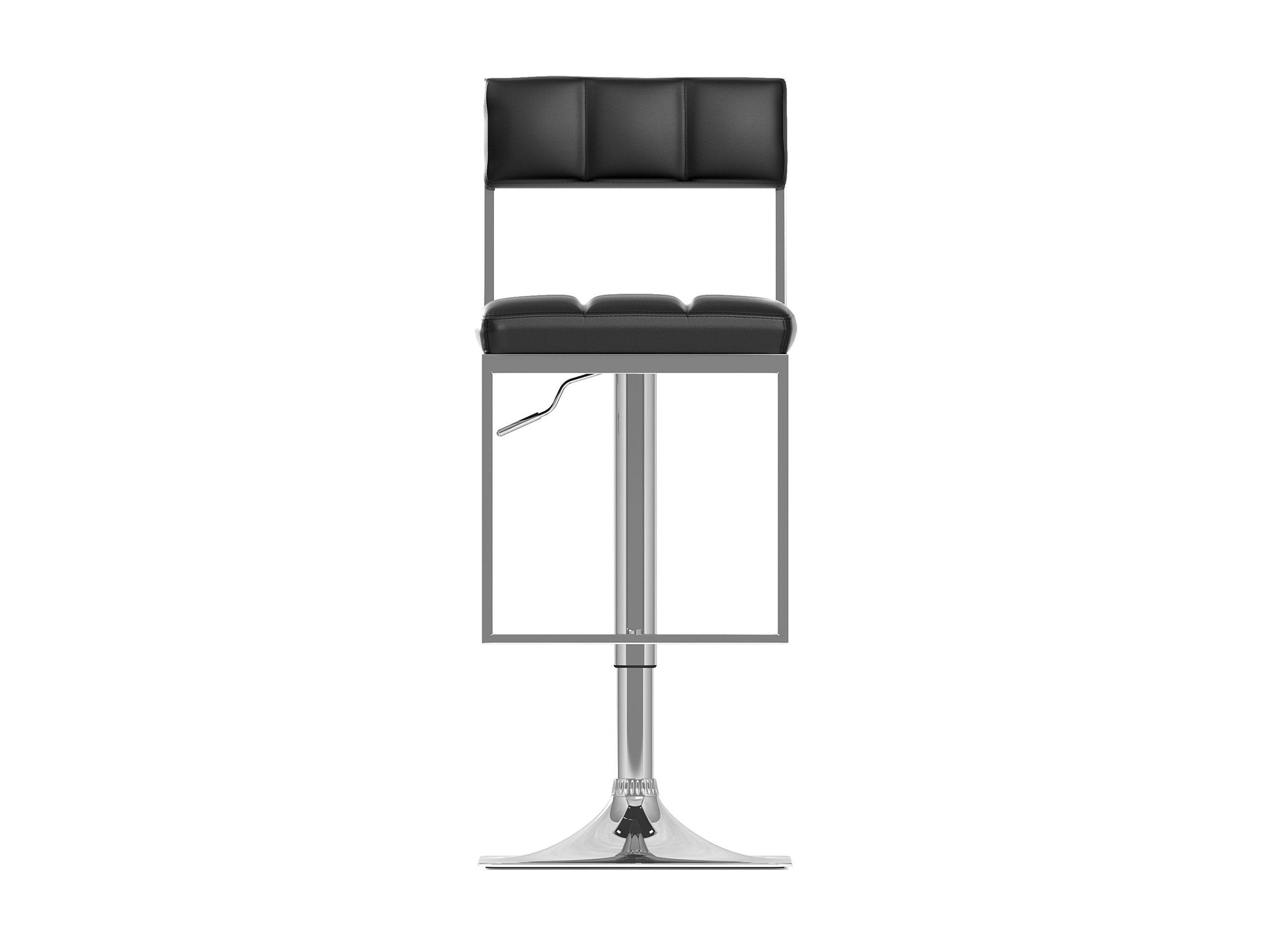 Black bar stools set of 2 with cushioned seats, sleek metal frame, and modern design for kitchen or bar area.