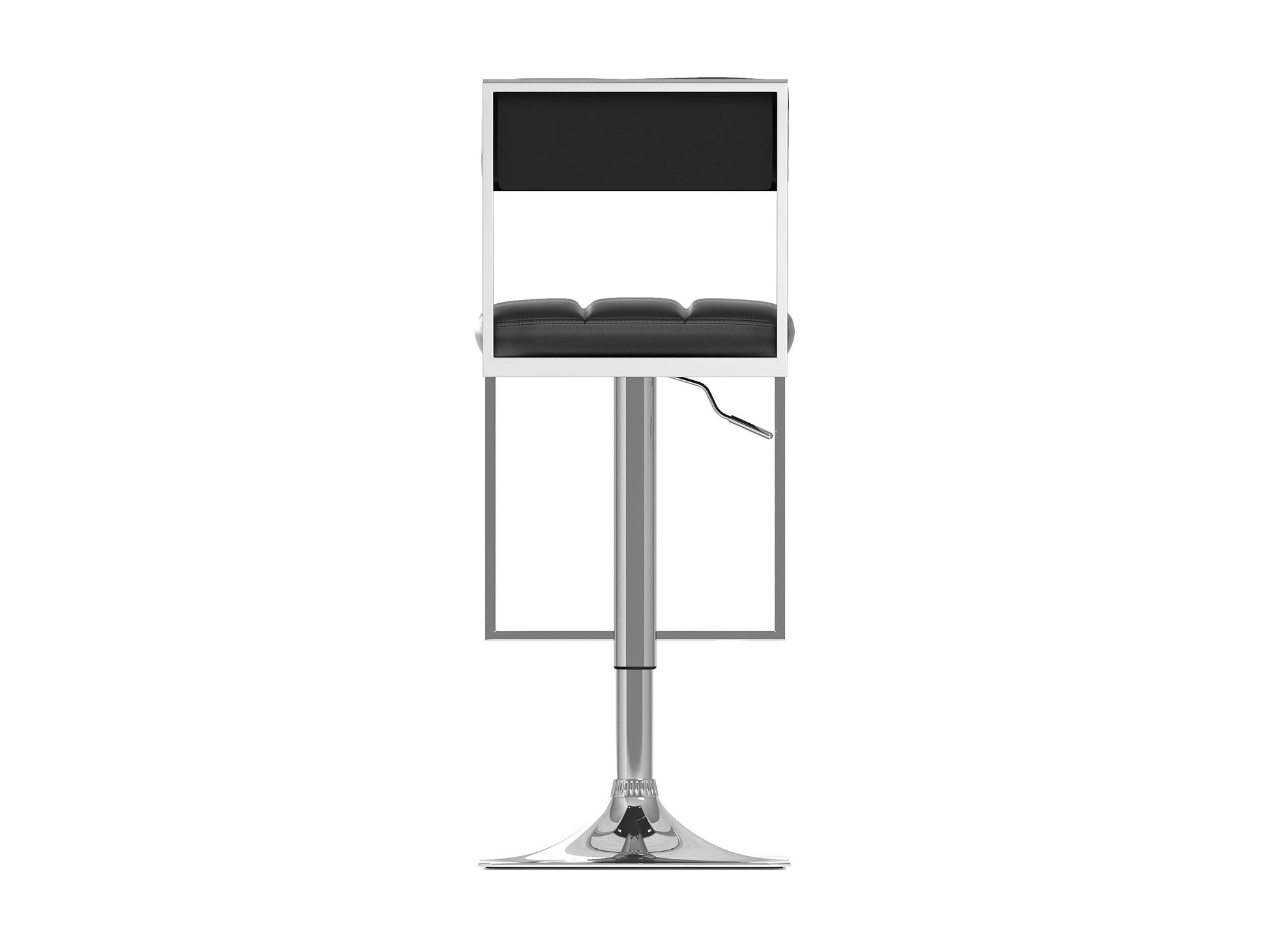 Black leather bar stools set of 2 with chrome legs and footrest, modern minimalist design for kitchen or bar.