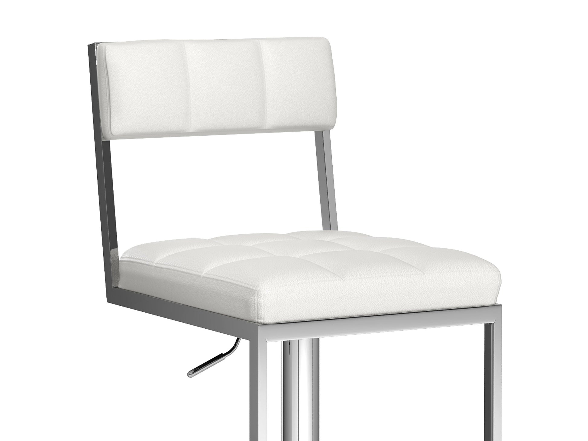 White bar stools set of 2 with cushioned seats, sleek chrome legs, and a modern minimalist design.