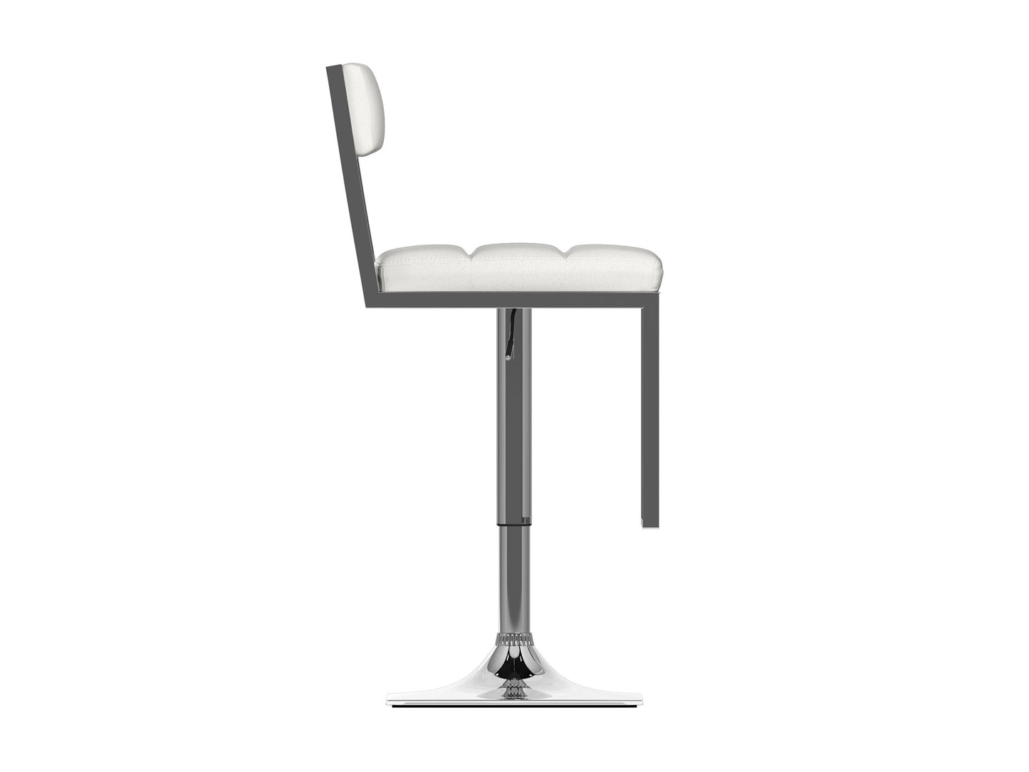White bar stools set of 2 with cushioned seats, sleek chrome legs, and modern design.