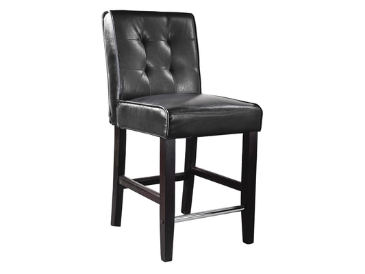 Black counter height bar stool with sleek metal frame, cushioned seat, and minimalist design.