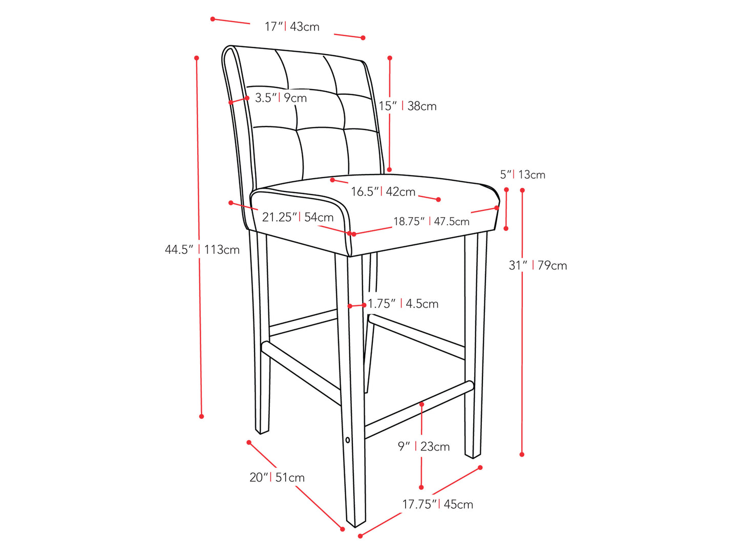 Brown bar stool with cushioned seat, bar height, featuring a sleek metal frame and footrest. Ideal for modern kitchens or home bars. Durable materials and ergonomic design for comfort and style.