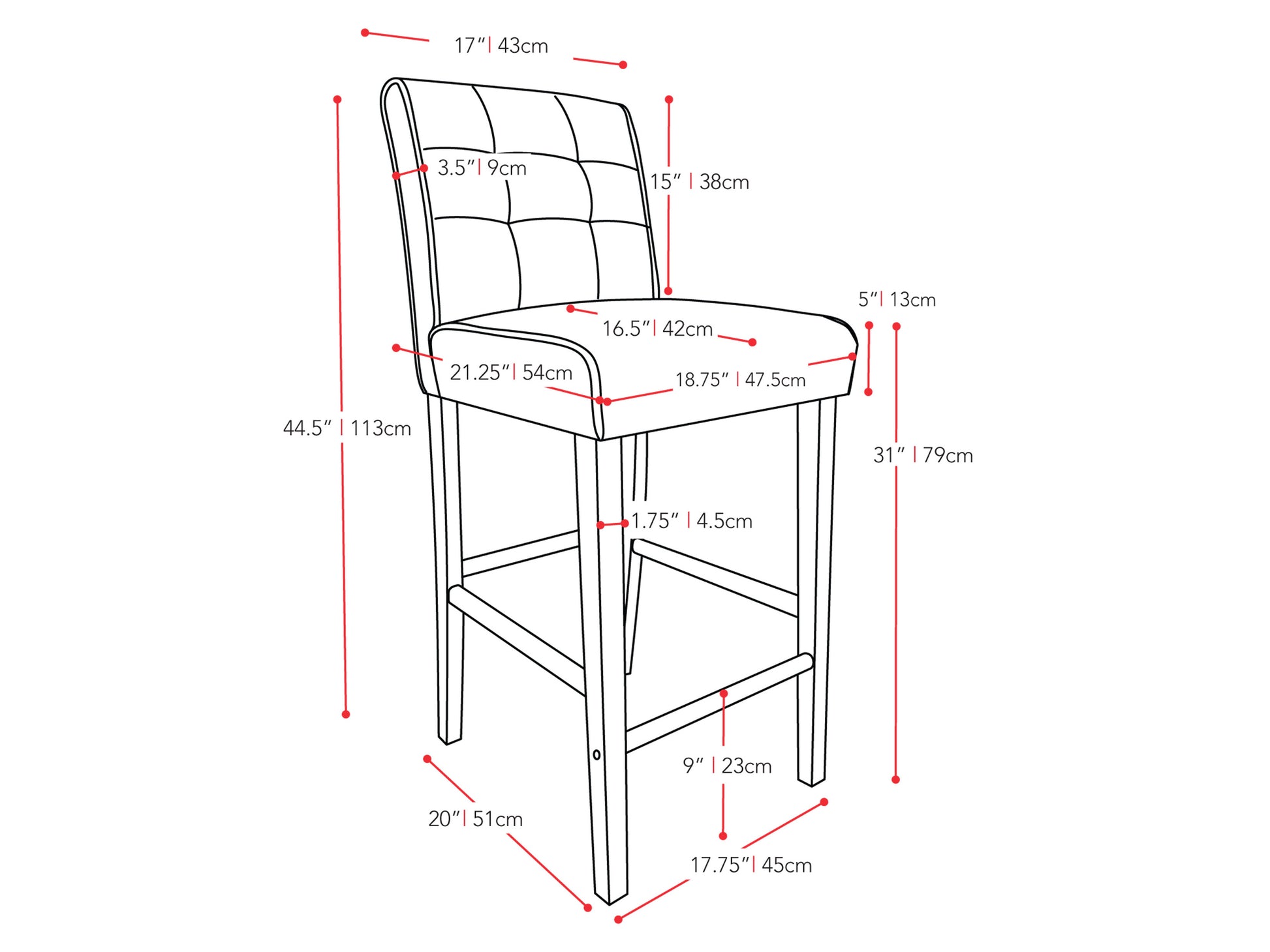 Brown bar stool with cushioned seat, bar height, featuring a sleek metal frame and footrest. Ideal for modern kitchens or home bars. Durable materials and ergonomic design for comfort and style.