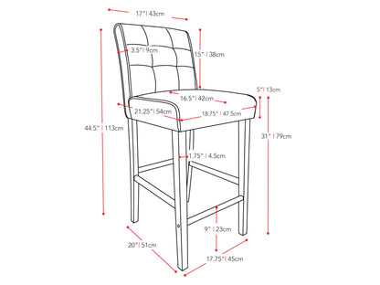 Brown bar stool with cushioned seat, bar height, featuring a sleek metal frame and footrest. Ideal for modern kitchens or home bars. Durable materials and ergonomic design for comfort and style.