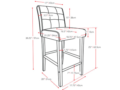 Brown wooden bar stool with padded seat and backrest, counter height, featuring sleek dark brown legs and a comfortable beige fabric cushion, perfect for kitchen islands and home bars.