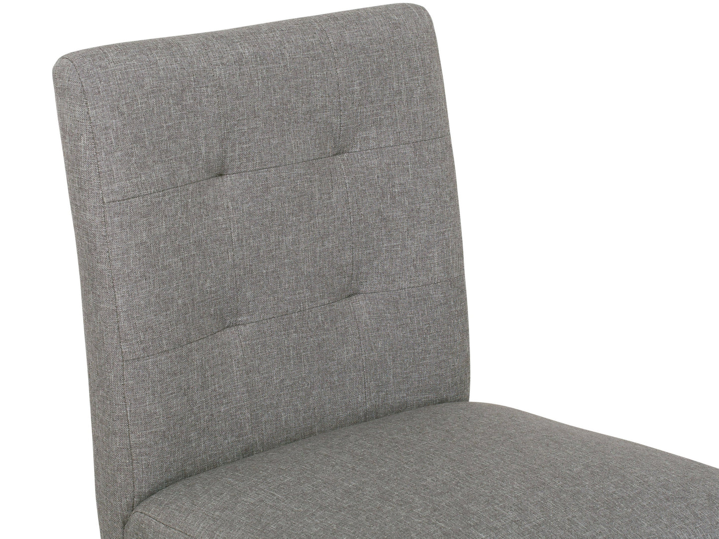 Silver grey fabric counter height bar stool with cushioned seat and back, wooden legs, and modern design.