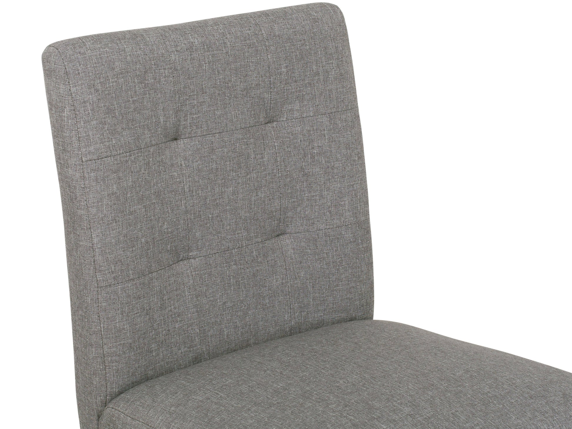 Silver grey fabric counter height bar stool with cushioned seat and back, wooden legs, and modern design.