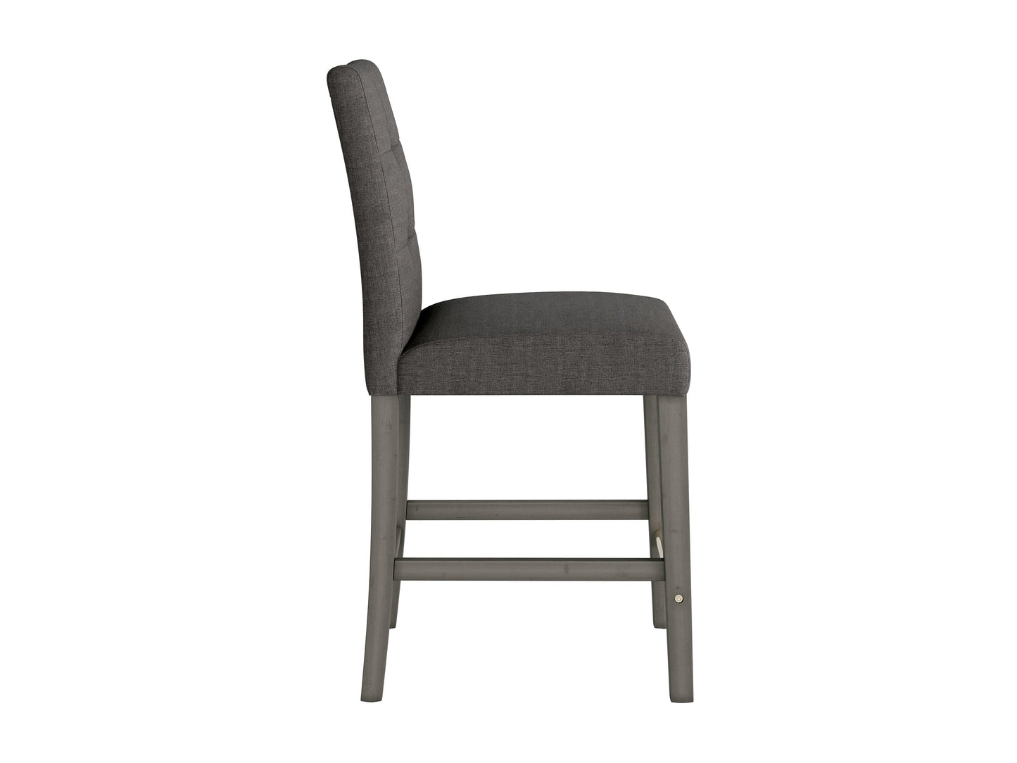 Charcoal brown fabric bar stool with cushioned seat, wooden legs, and modern counter height design.