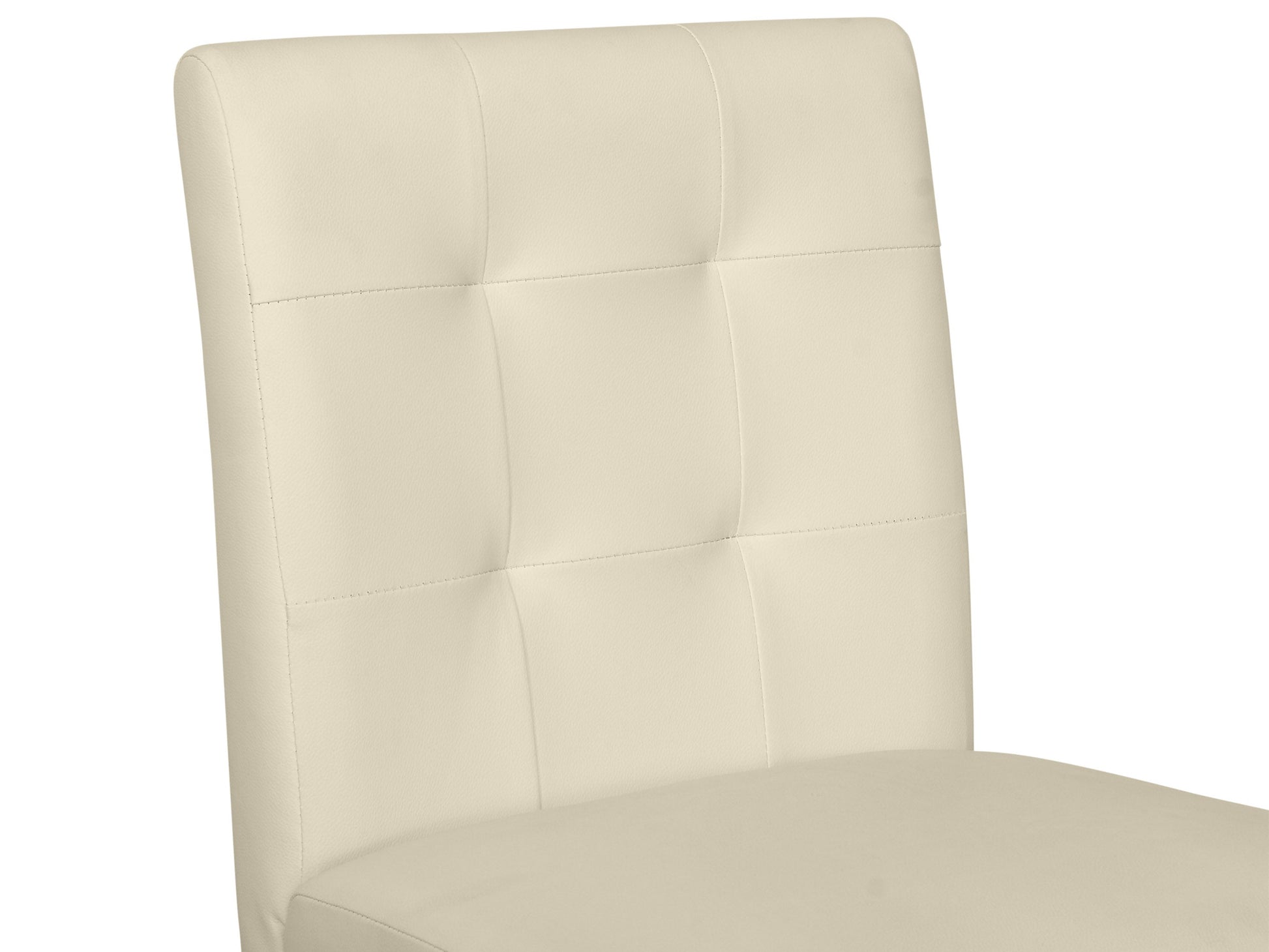 Warm white vegan leather bar stool with sleek metal legs and cushioned seat.