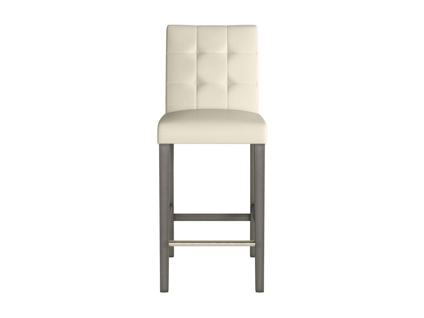 Warm white vegan leather bar stool with a sleek metal frame and footrest, perfect for modern kitchen islands or bars.