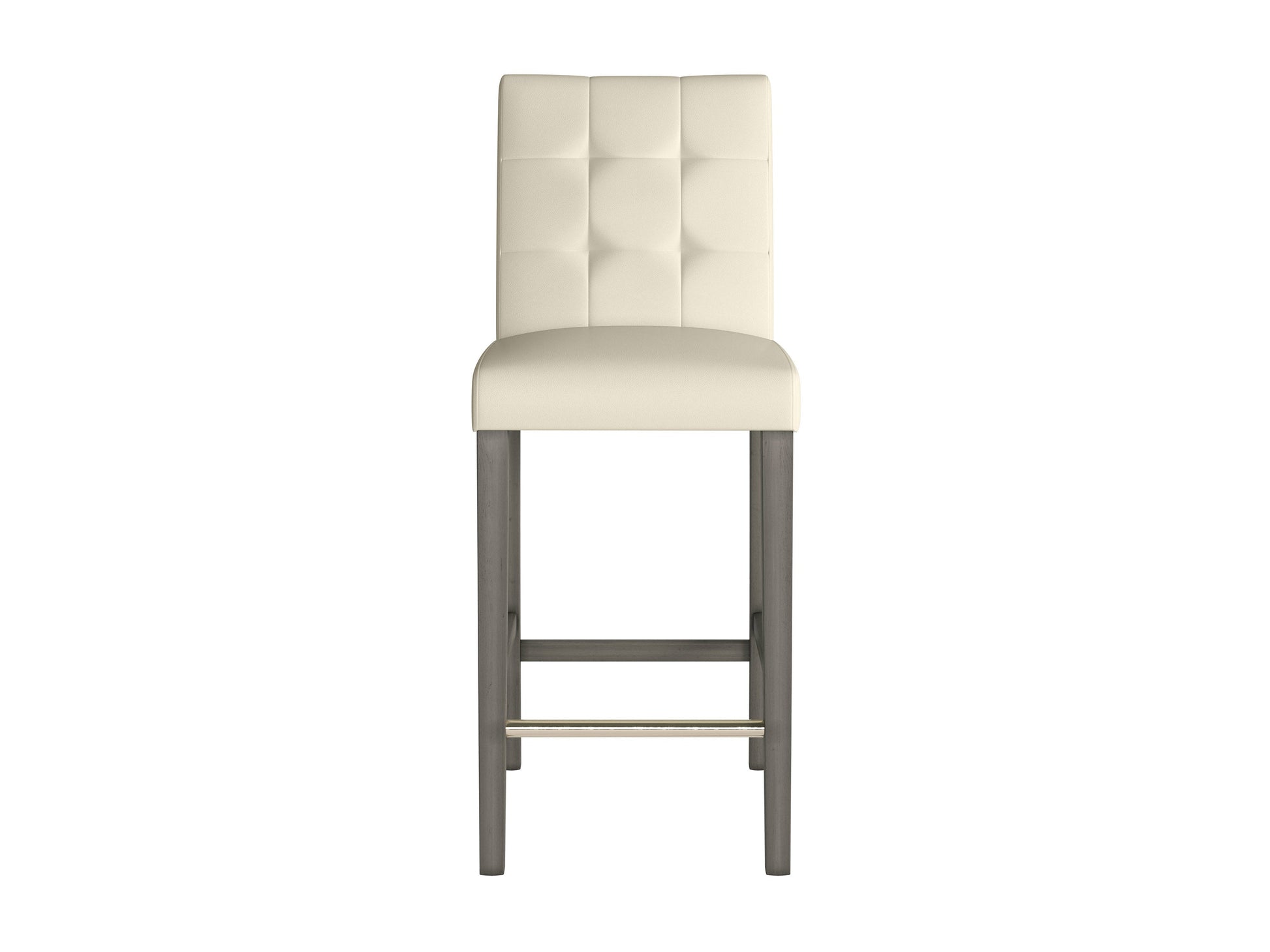 Warm white vegan leather bar stool with a sleek metal frame and footrest, perfect for modern kitchen islands or bars.