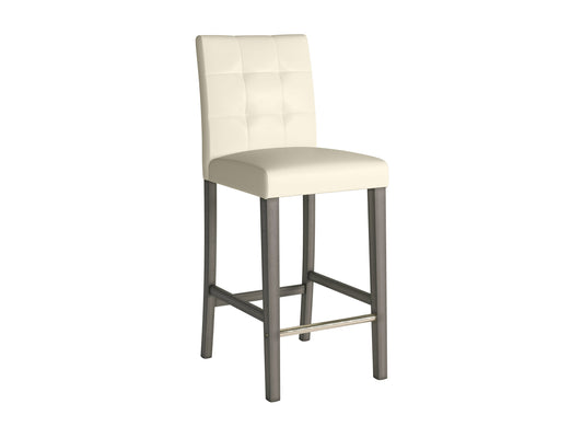 Warm white vegan leather bar stool with sleek metal legs and cushioned seat, perfect for modern bar or kitchen settings.