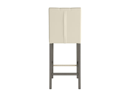 Warm white vegan leather bar stool with sleek black metal legs and a modern minimalist design.