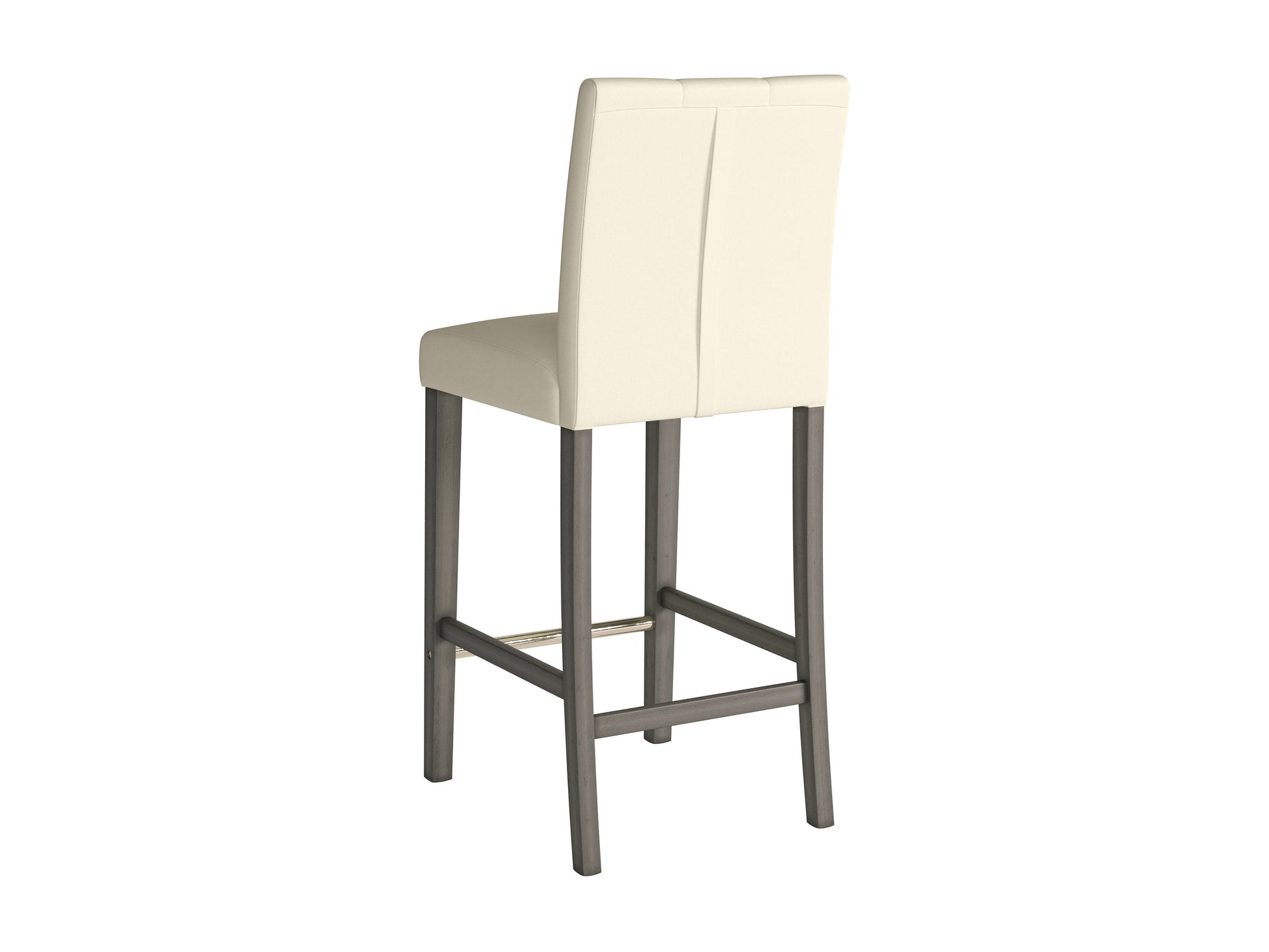Warm white vegan leather bar stool with sleek metal legs and a modern minimalist design.