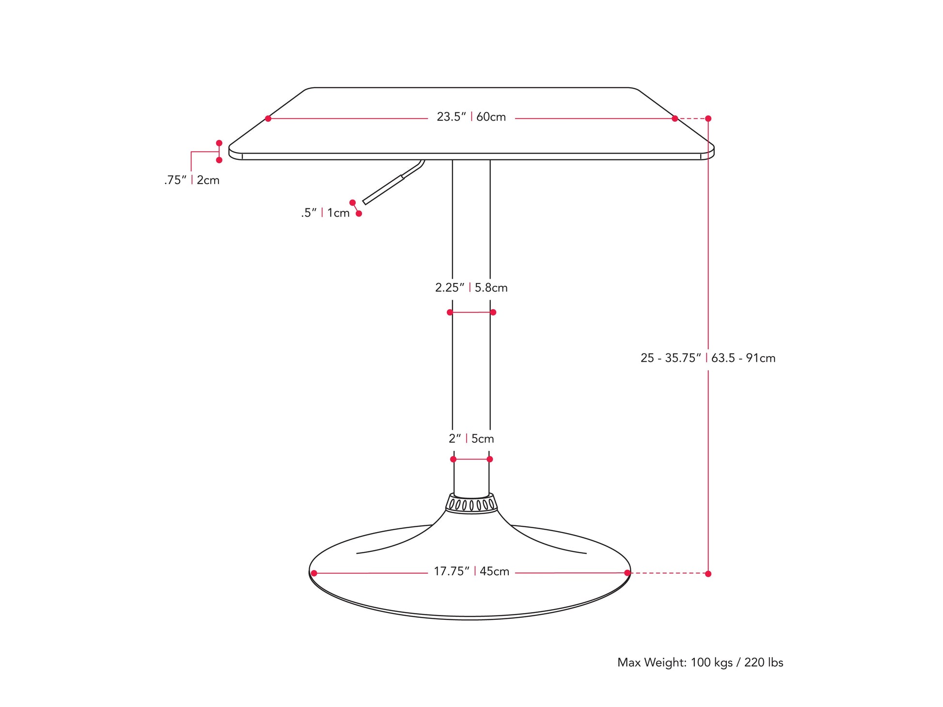 Adjustable height black bar table with square top and sleek metal frame.