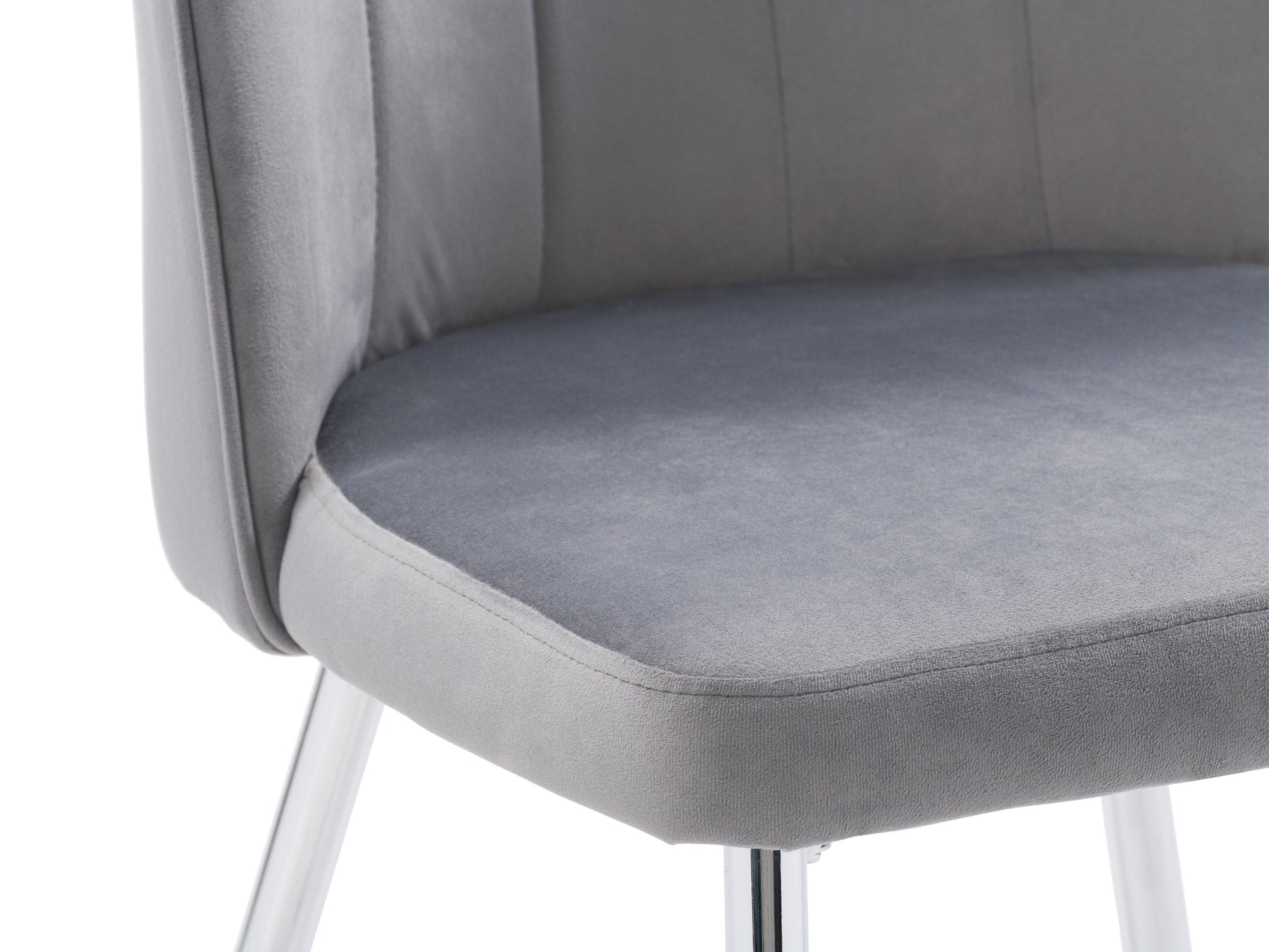 Grey velvet dining chairs, set of 2, with gold metal legs and tufted backrest for modern dining room.