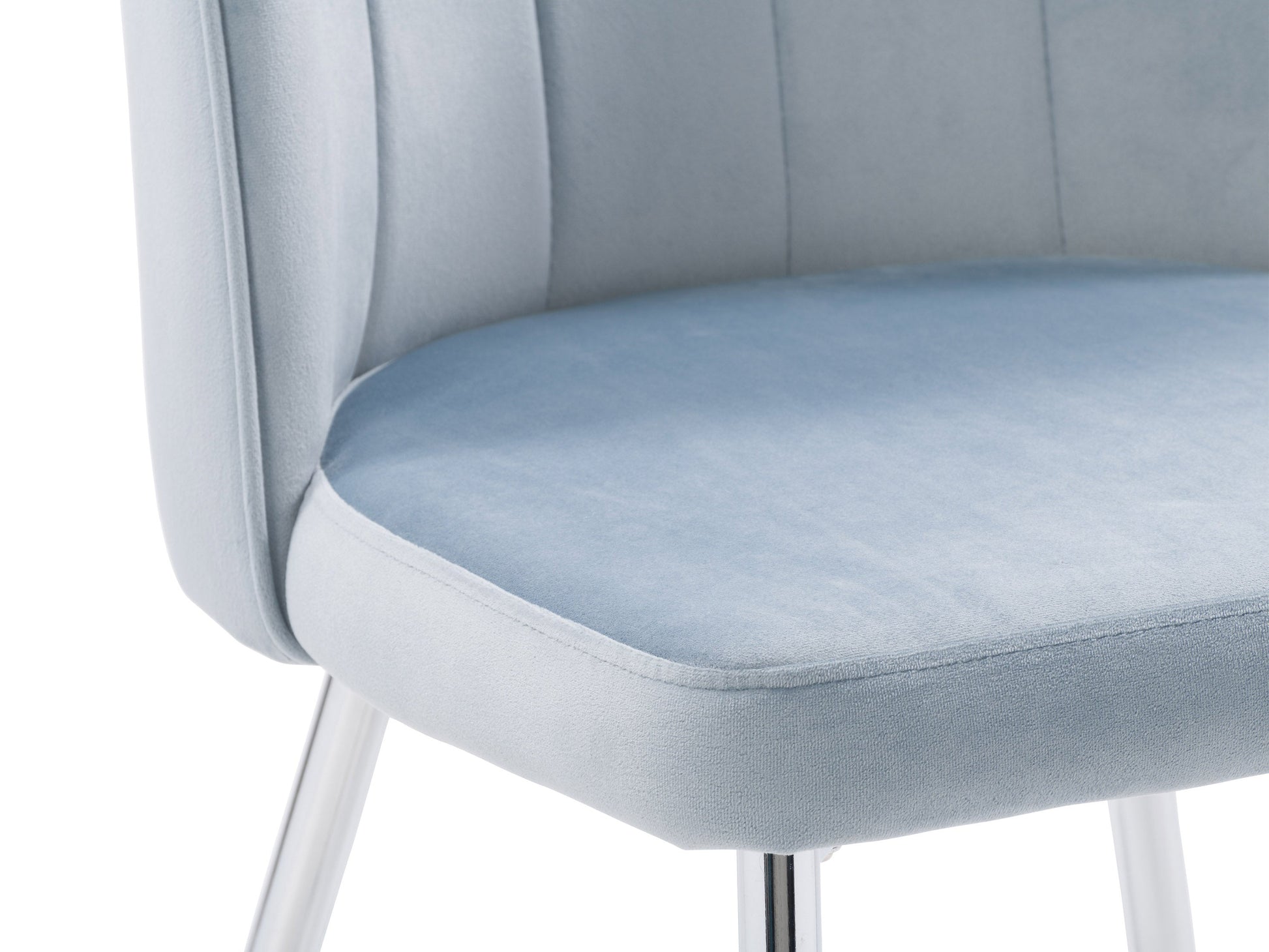Blue velvet dining chairs, set of 2, with gold metal legs and tufted backrest for modern dining rooms.