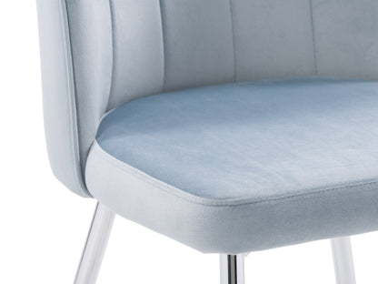 Blue velvet dining chairs, set of 2, with gold metal legs and tufted backrest for modern dining rooms.