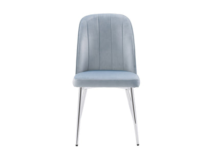 Blue velvet dining chairs set of 2 with gold metal legs, tufted backrest, and modern design.