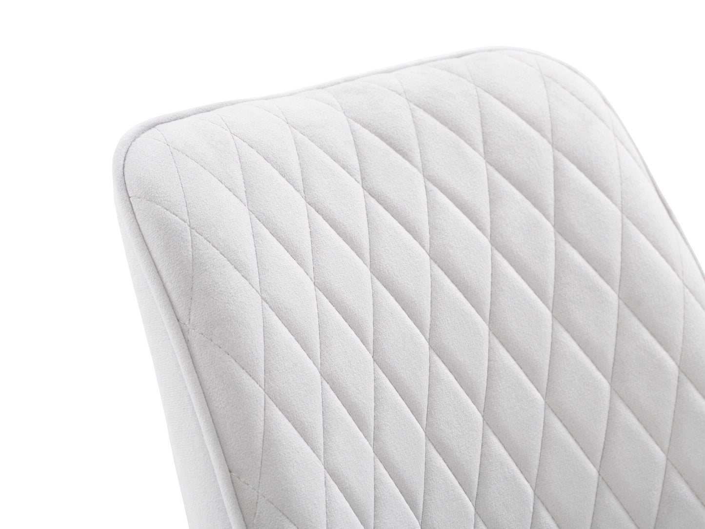 Luxury light grey velvet dining chairs set of 2 with sleek gold legs and tufted backrest.