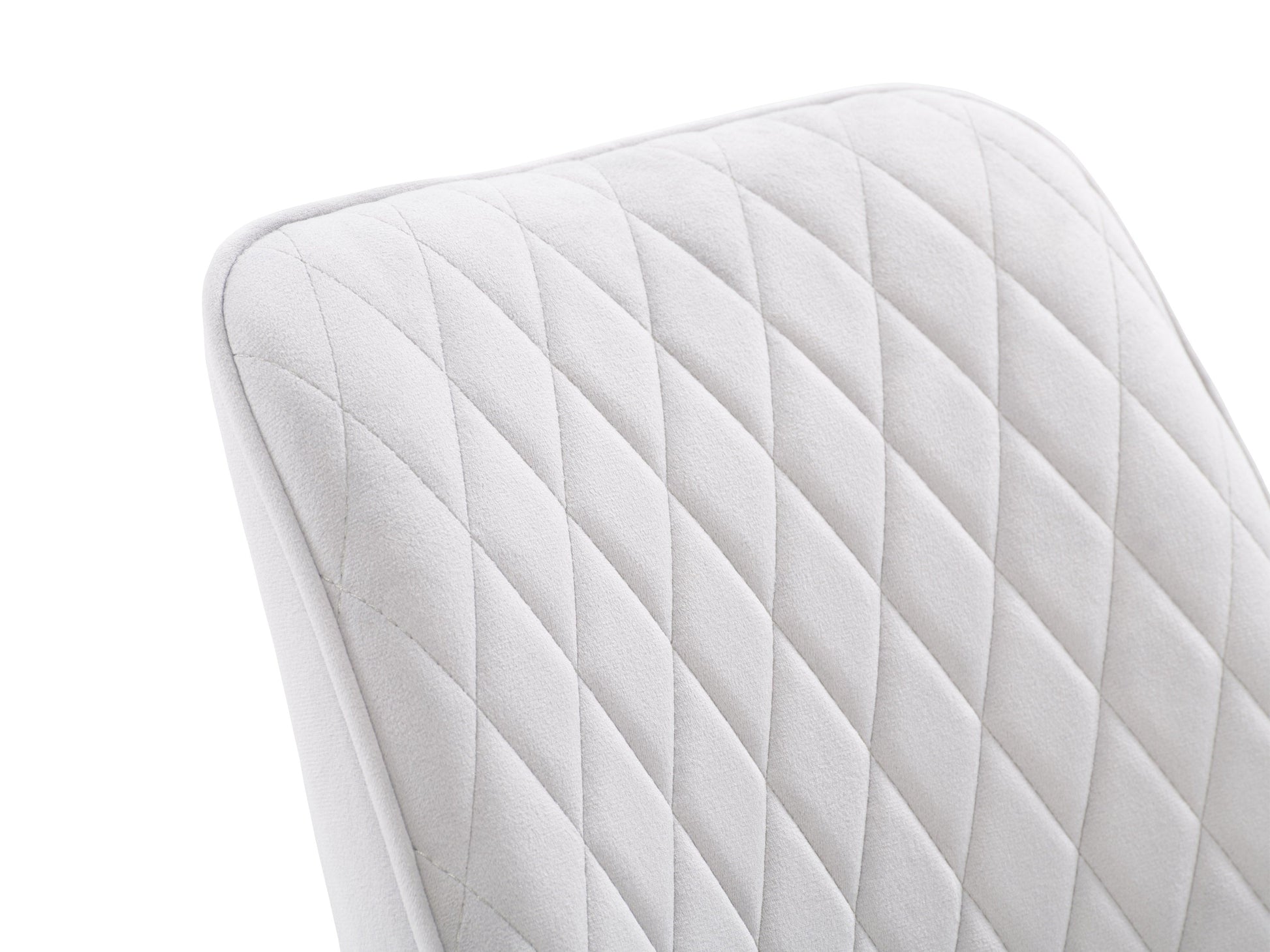Luxury light grey velvet dining chairs set of 2 with sleek gold legs and tufted backrest.