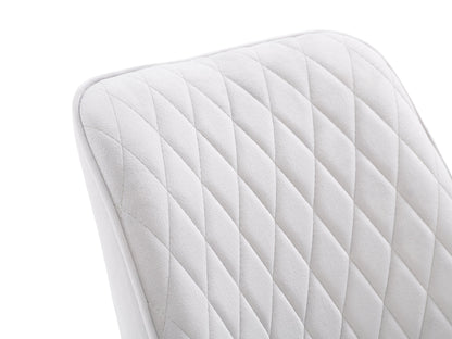 Luxury light grey velvet dining chairs set of 2 with sleek gold legs and tufted backrest.