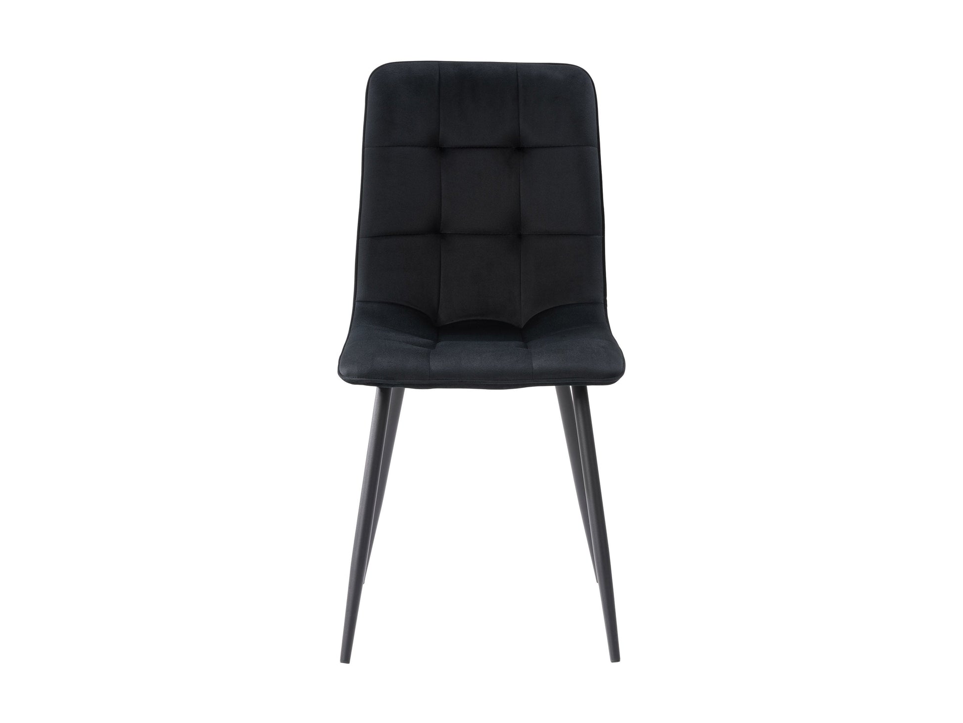 Black velvet upholstered dining chairs set of 2 with gold metal legs and tufted backrest, modern dining room furniture.