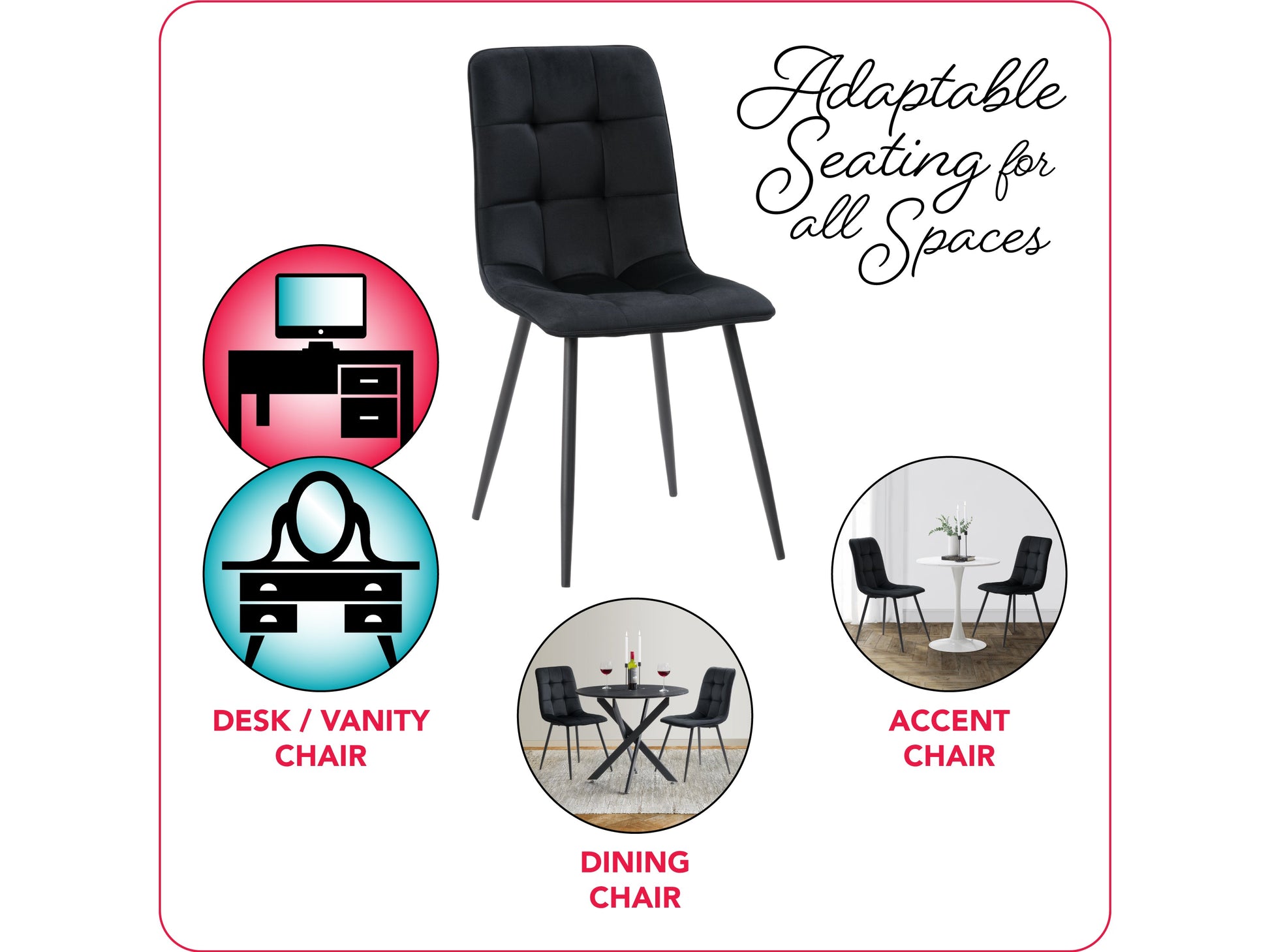 Black round dining table set with four matching chairs, sleek modern design, and sturdy metal legs.