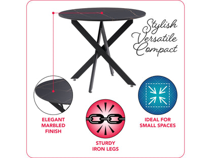 Black dining room set with 4 cushioned chairs, sleek black finish, modern design, and wooden table.