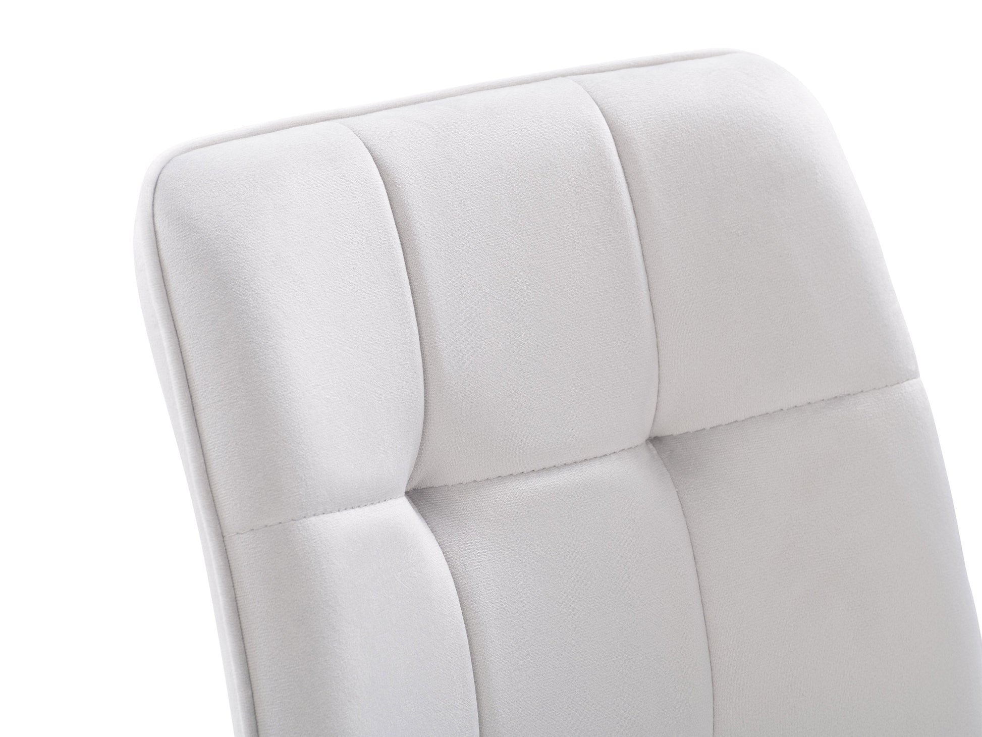 Light grey velvet upholstered dining chairs, set of 2, with tufted backrest and wooden legs.