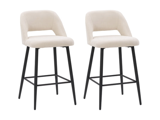 Cream velvet bar stools, set of 2, with gold metal legs and tufted backrest, elegant and modern design.