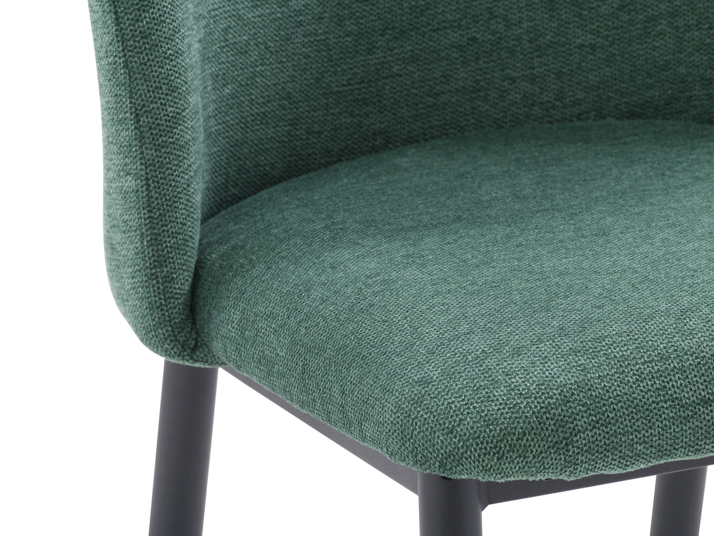 Dark green curved dining chairs set of 2 with velvet upholstery and gold metal legs.