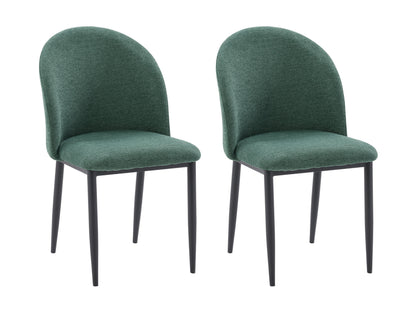 Two green upholstered chairs with black legs