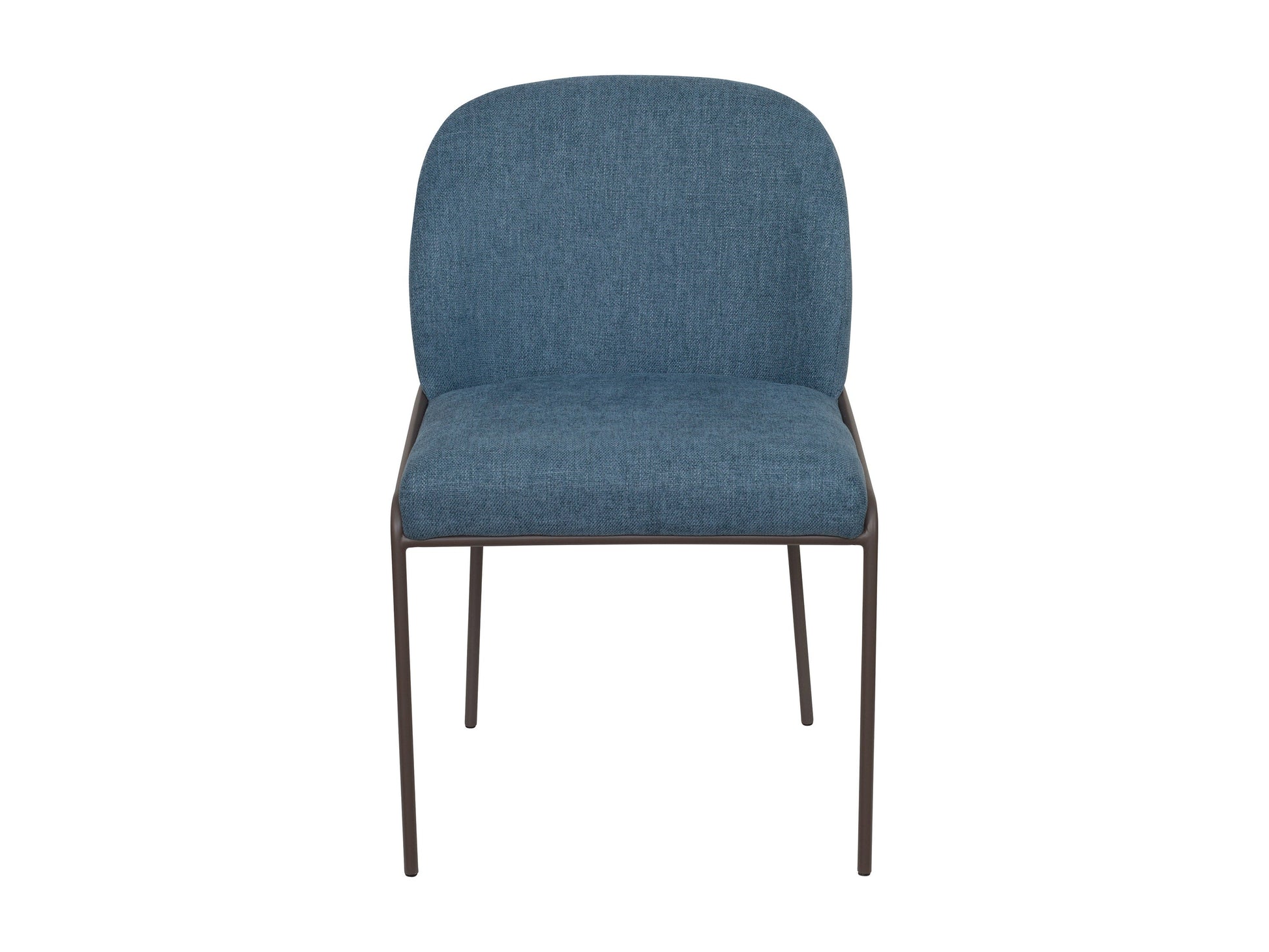 Blue high back upholstered dining chairs, set of 2, with wooden legs and a sleek, modern design.