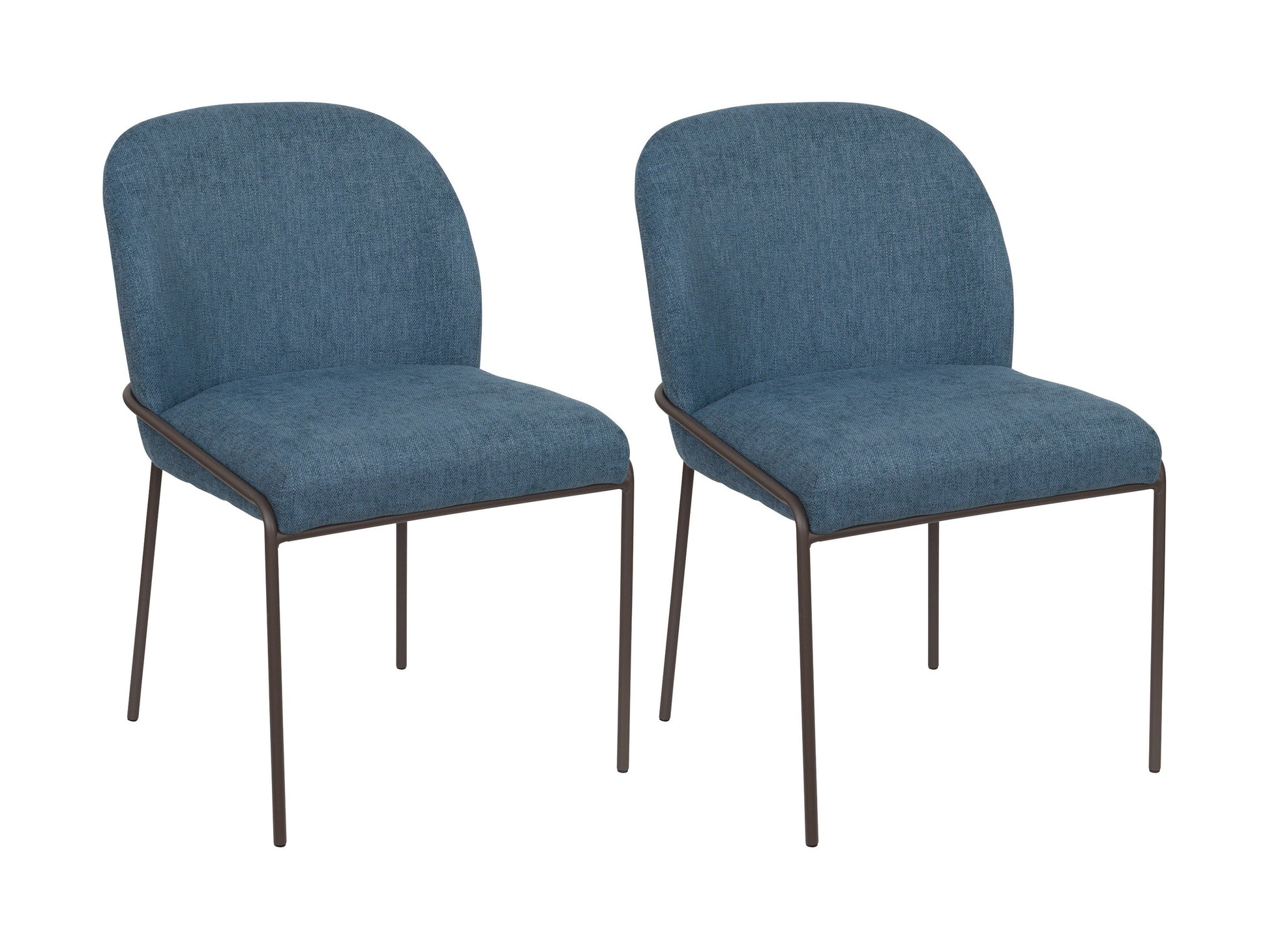 High back blue upholstered dining chairs, set of 2, with elegant wooden legs and comfortable padding.