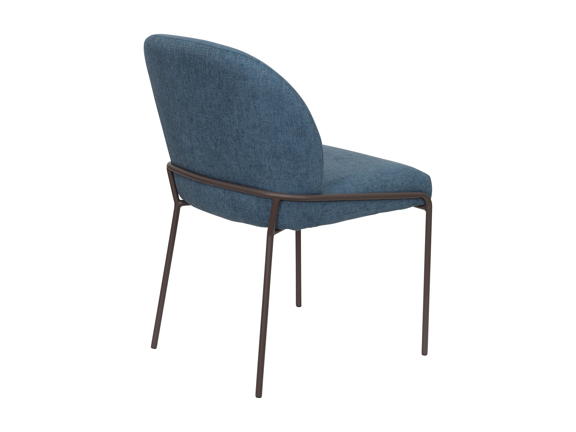 High back blue upholstered dining chairs, set of 2, with wooden legs and cushioned seats.