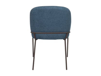 High back blue upholstered dining chairs, set of 2, with sleek wooden legs and comfortable cushioning.