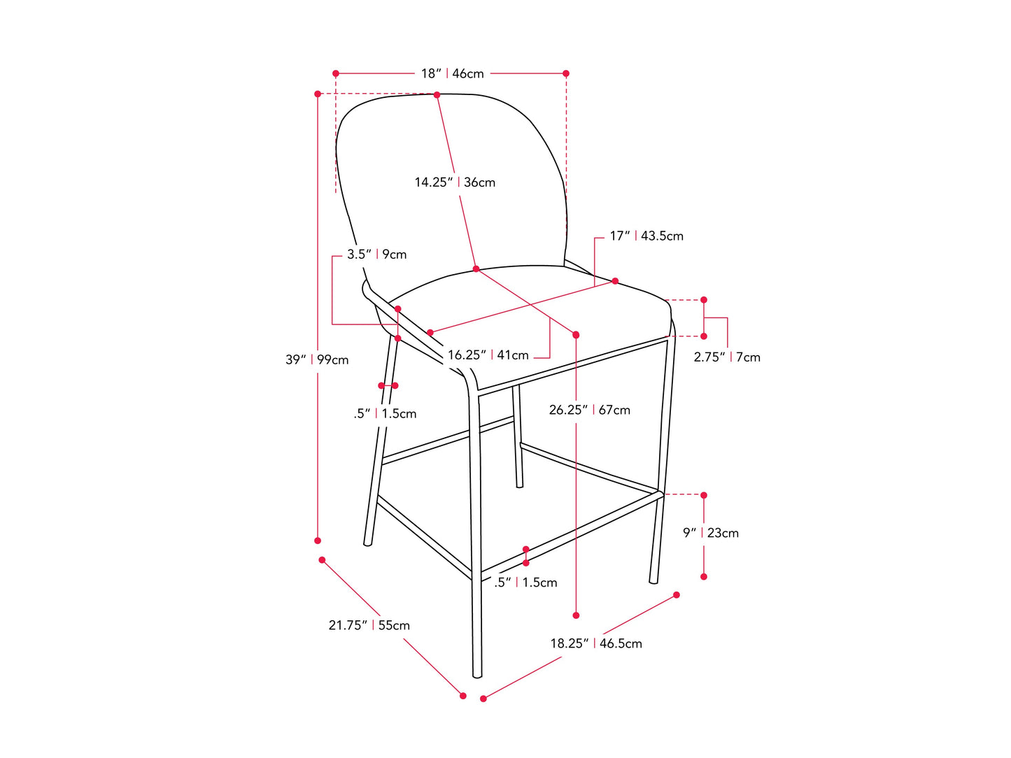 White boucle bar stool with curved backrest, black metal legs, and contemporary design.