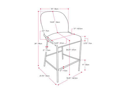 White boucle bar stool with curved backrest, black metal legs, and contemporary design.